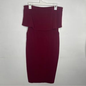 Lulu’s Lots of Love Strapless Midi dress in Burgundy with pockets